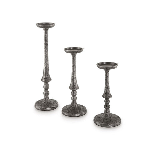 Ashley Ishika Candle Holder Set of 3, Cast Aluminium, Pewter Gray
