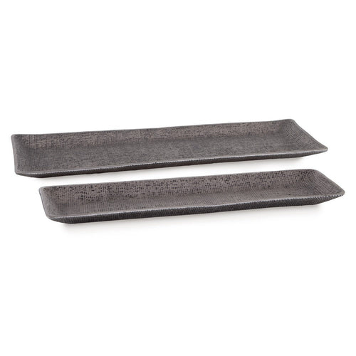 Ashley Rumi Decorative Tray Set of 2, Cast Aluminium, Pewter Gray