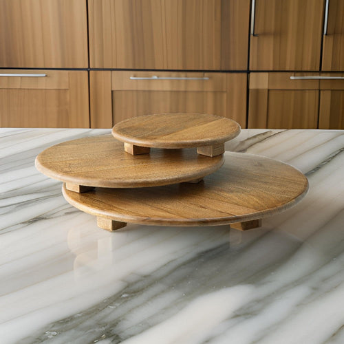 Ashley Piya Decorative Serving Tray Platter Set of 3, Brown Wood