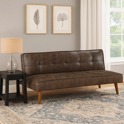 Sena Futon Convertible Sofa Bed Sleeper Couch, Dark Brown Faux Leather By Casagear Home