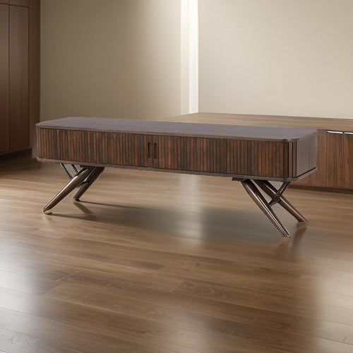 Simi TV Media Entertainment Console, Rectangular 71 Inch, Walnut Brown Wood By Casagear Home