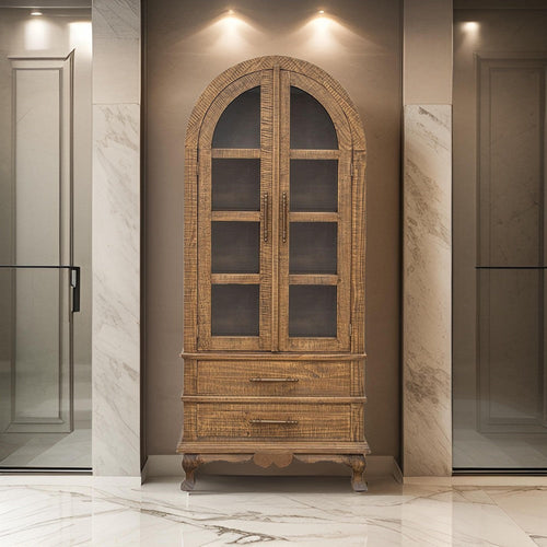 Lete 34x74 Bookcase China Cabinet, Storage Drawers Glass Doors, Brown Wood By Casagear Home