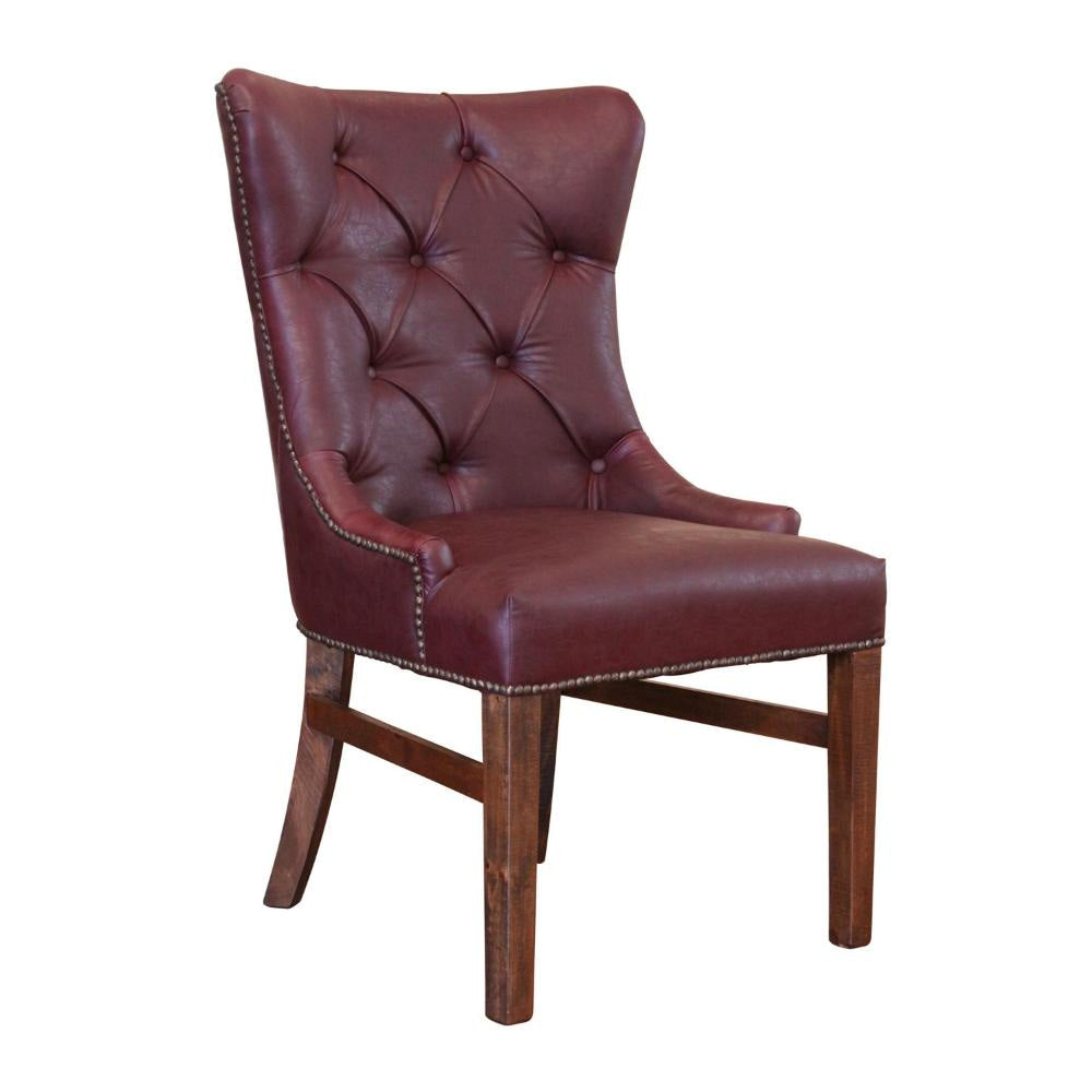 Abi Side Dining Chair Tufted Back Nailhead Trim Brown Faux Leather Wood By Casagear Home BM319046