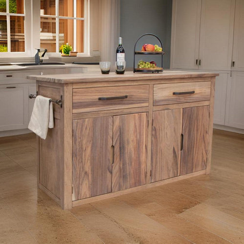 Nesa 60 Inch Counter Height Kitchen Island, 2 Drawers, 4 Door, Shelf, Brown By Casagear Home