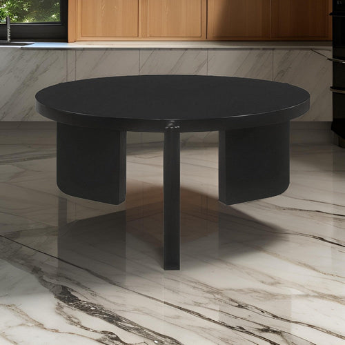 Kiya Coffee Table, 39 Inch Round Top, Black Solid Wood Frame, Panel Legs By Casagear Home