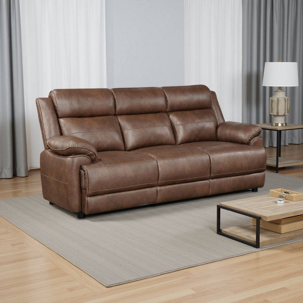 Ellen Sofa, Brown Faux Leather, Foam Cushions, Pillow Top Arms, 86 Inch By Casagear Home