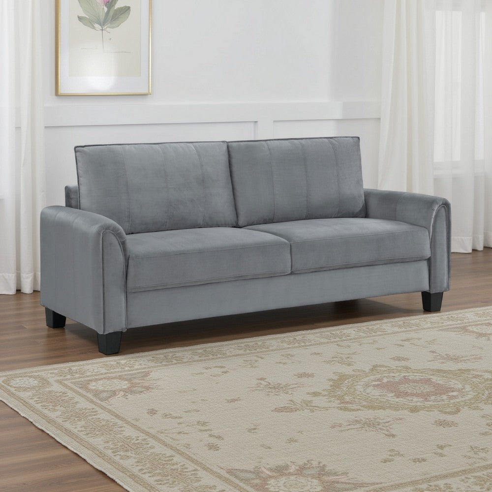 Dave Sofa, Gray Fabric, Rounded Armrests, Black Tapered Legs, 80 Inch By Casagear Home