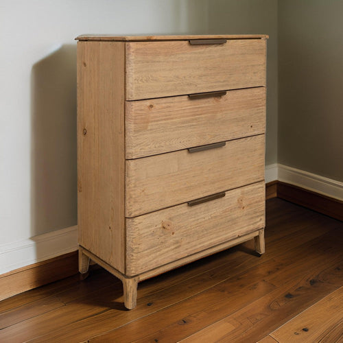 Rosy Tall Dresser Chest, 4 Drawers, Sleek Cutout Handles, Brown Pine Wood By Casagear Home