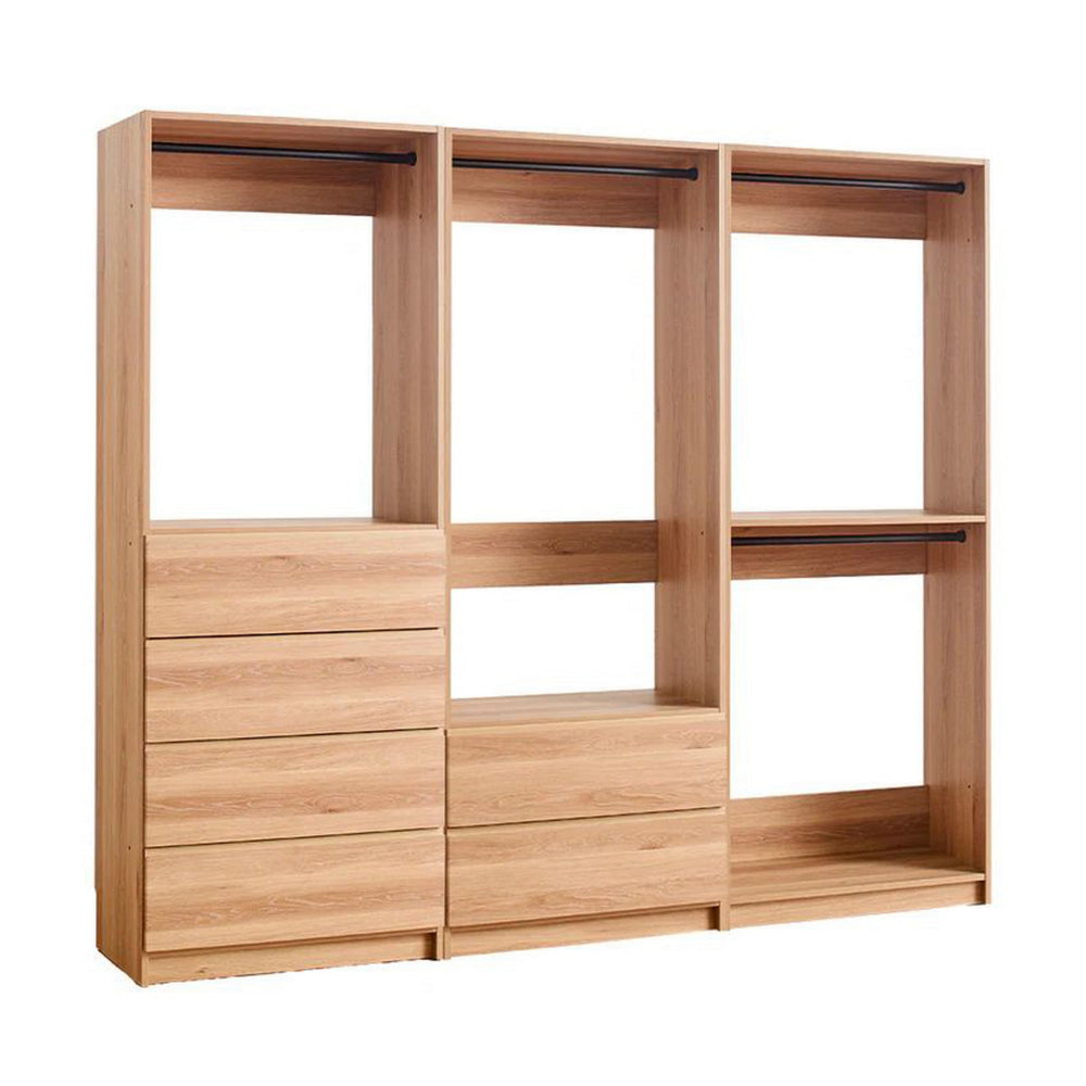 Dee Modular Closet System, Freestanding, 4 Clothing Racks, 6 Drawers, Oak By Casagear Home