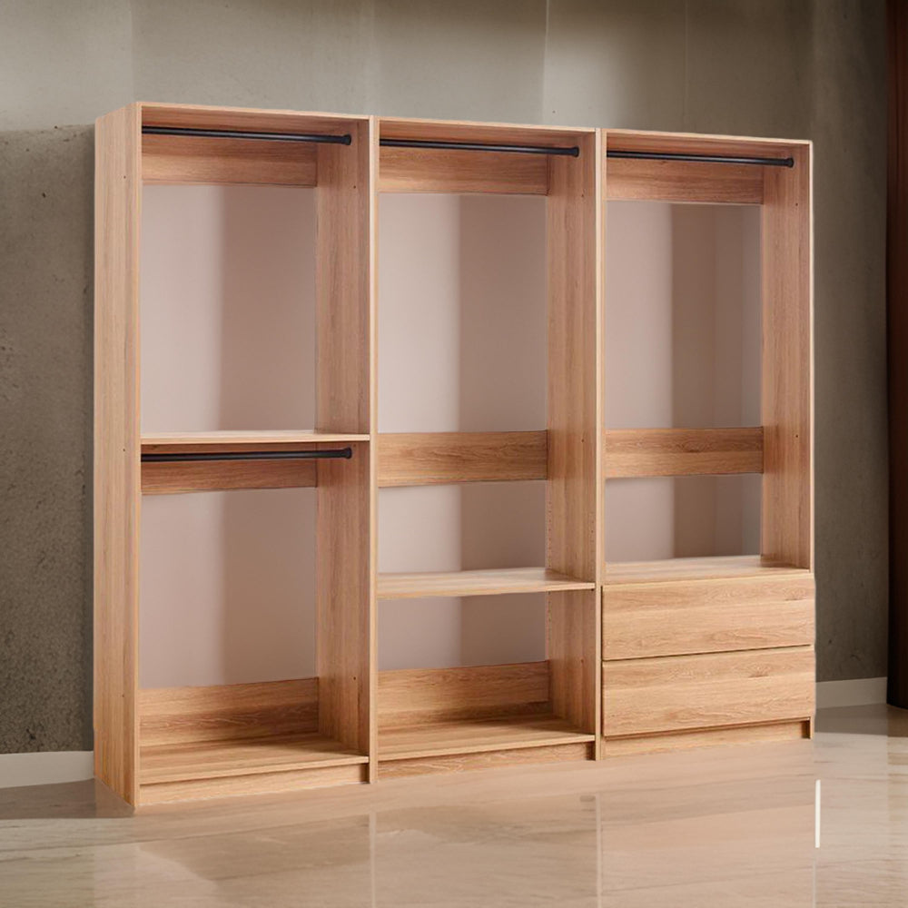 Dee Modular Closet System, 4 Clothing Racks, 2 Drawers, Oak Brown Wood By Casagear Home