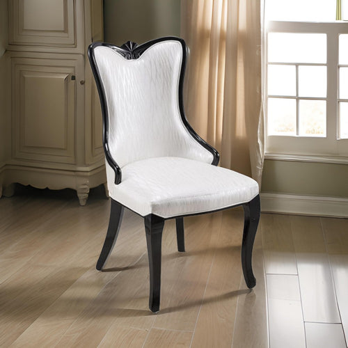 Paulo Dining Chair Set of 2, White Faux Leather, Black Wood, Tapered Legs By Casagear Home
