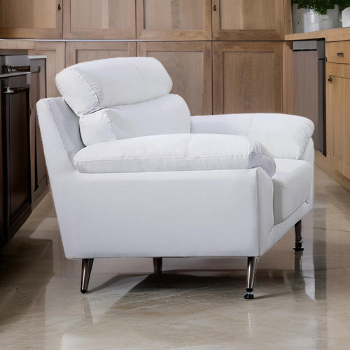 Justin Accent Chair, White Top Grain Leather, Foam Cushions, Steel Legs By Casagear Home