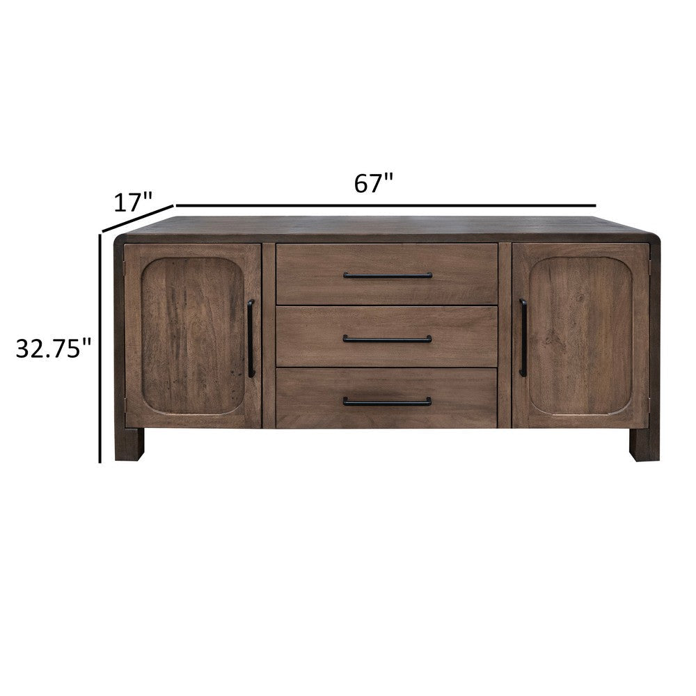 Esis 67 Inch Buffet Console 2 Doors Cabinet in Gray Solid Mango Wood By Casagear Home BM319313
