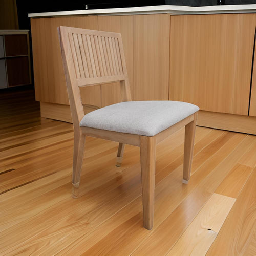 Izya Dining Side Chair Set of 2, Fluted, White Polyester, Brown Solid Wood By Casagear Home