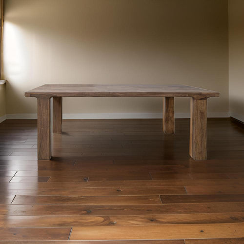 Okai Dining Table, 87 Inch Rectangular Top, Rustic Brown Solid Mango Wood By Casagear Home