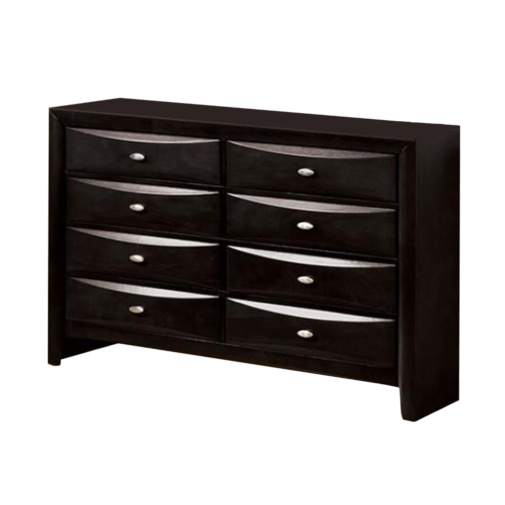 Simo Wide Dresser, Spacious Top, Metal Knobs, 8 Drawers, Black Solid Wood Simo Wide Dresser, Spacious Top, Metal Knobs, 8 Drawers, Black Solid Wood