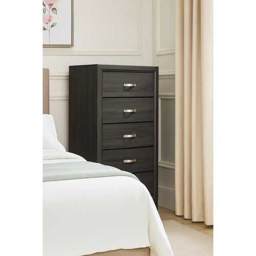 Erica Tall Dresser Chest, 5 Drawers, Gray Wood Finish, Metal Handles By Casagear Home
