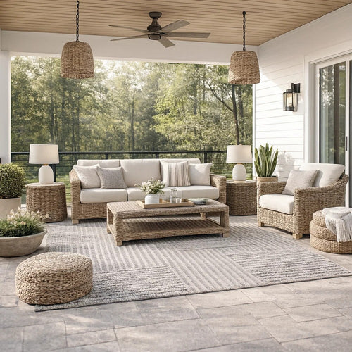 Reya 8 x 10 Large Area Rug, Indoor Outdoor Geometric Knotted Pattern, Gray By Casagear Home