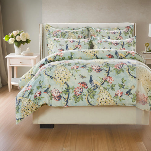 Sia 3pc Full Queen Duvet and Pillow Sham Set, Floral Jade Print Cotton By Casagear Home