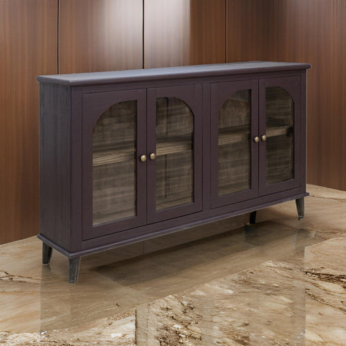 Nove 71 Inch Sideboard Console, Gold Metal Knobs, Arch Doors, Purple Solid Wood By Casagear Home
