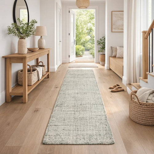 Foed 3 x 8 Hallway Runner Rug, Handwoven, Heathered Effect, Green Jute Wool By Casagear Home