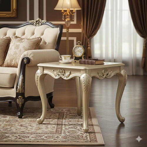 Roche Side End Table, 29 Inch, Classic Cabriole Legs, Champagne Gold Wood By Casagear Home