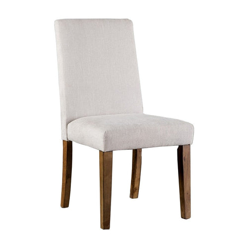 Jule Side Chairs Set of 2, Brown Solid Wood, Soft White Fabric Upholstery By Casagear Home