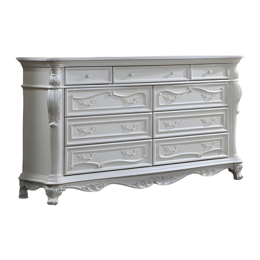 Venta Wide Dresser Chest 9 Drawer Carved White Solid Wood By Casagear Home BM319847