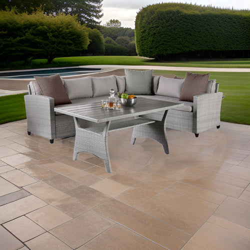 Maria 3 Piece Outdoor Patio Dining Set, L Sectional Sofa with Table, Black By Casagear Home