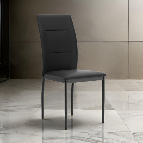 Miya Side Dining Chair Set of 2, Black Faux Leather, Sleek Metal Legs By Casagear Home