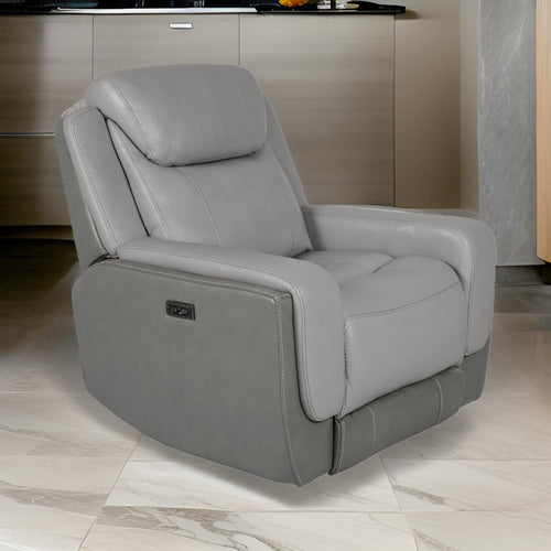 Alysn Zero Gravity Power Recliner Chair with Headrest, Gray Genuine Leather By Casagear Home