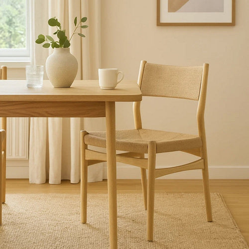 Rie Dining Side Chair Set of 2, Danish Inspired Backrest, Brown Woven By Casagear Home