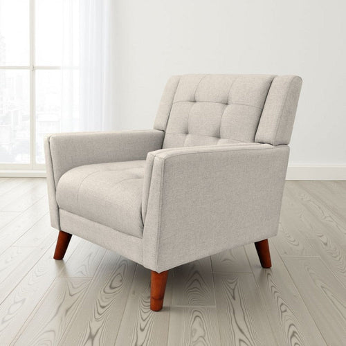 Accent Armchair, Tufted Back Flared Arms, Tapered Wood Legs, Beige Fabric By Casagear Home