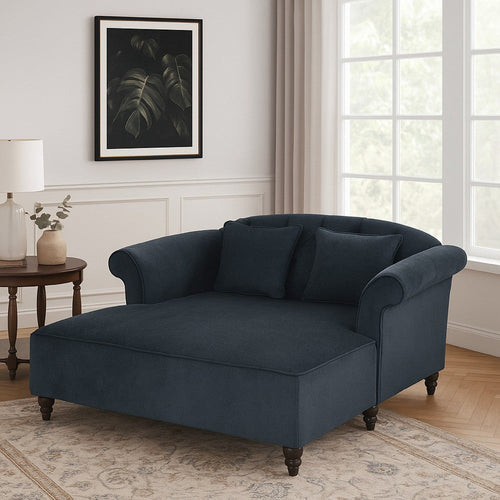 Loveseat Chaise Lounger, 2 Pillows, 63 Inch Wood Frame, Charcoal Gray By Casagear Home