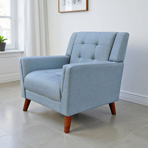 Accent Armchair, Tufted Back and Flared Arms, Birch Wood, Blue Polyester By Casagear Home