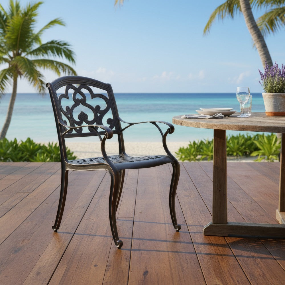 Serb Outdoor Dining Patio Chair Set of 2, Handcrafted Metal Copper Patina By Casagear Home