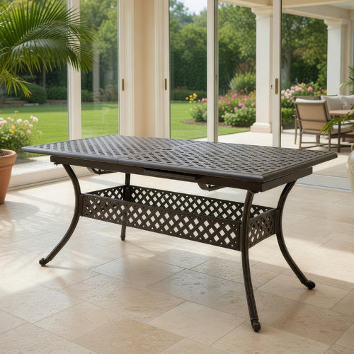 Dining Table, 64-82 Inch Extendable Acacia Wood Top, Aluminium, Dark Brown By Casagear Home