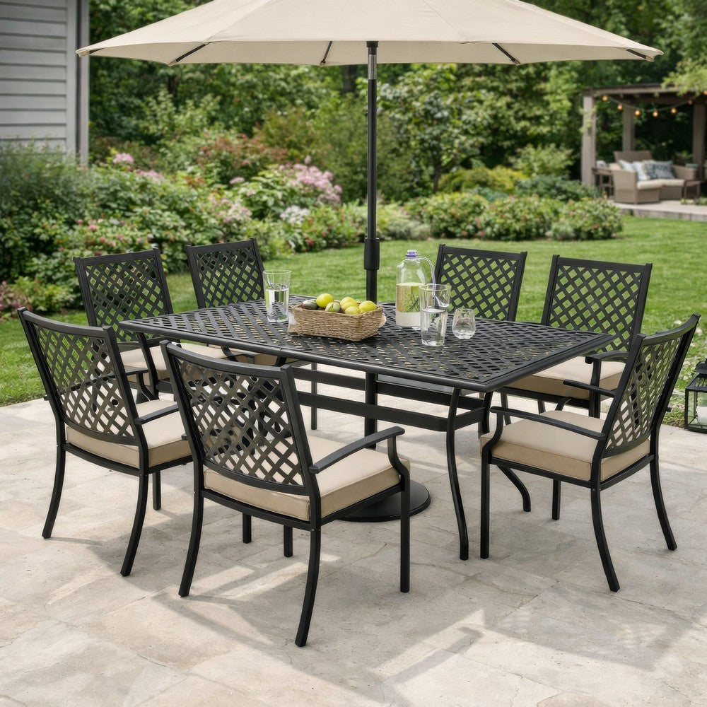 Cay Outdoor Dining Table, 67 Inch Rectangular, Lattice Black Aluminium By Casagear Home