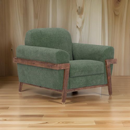 Pola Accent Chair, Olive Green Polyester, Foam Cushions, Solid Pine Wood By Casagear Home