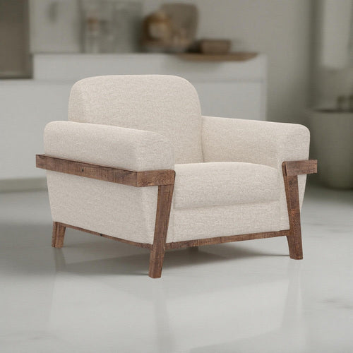 Pola Accent Chair, Beige Polyester, Soft Foam Cushions, Solid Pine Wood By Casagear Home