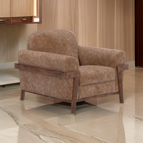 Pola Accent Chair, Cognac Brown Faux Leather, Plush Foam, Solid Pine Wood By Casagear Home