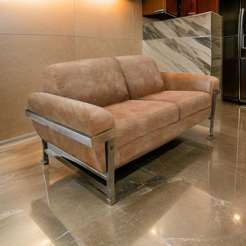 Pola Loveseat, Cognac Brown Faux Leather, Foam, Solid Pine Wood, 69 Inch By Casagear Home