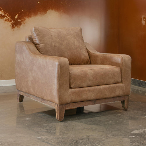 Tuba Accent Chair, Cognac Brown Faux Leather, Plush Foam, Solid Pine Wood By Casagear Home