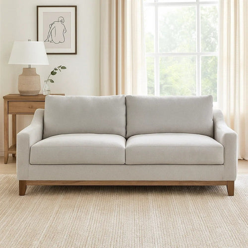 Tuba Sofa, Beige Polyester, Foam Cushions, Solid Pine Wood Frame, 88 Inch By Casagear Home