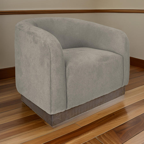 Ino Accent Chair, Almond Gray Polyester, Foam Cushions, Solid Wood Platform By Casagear Home