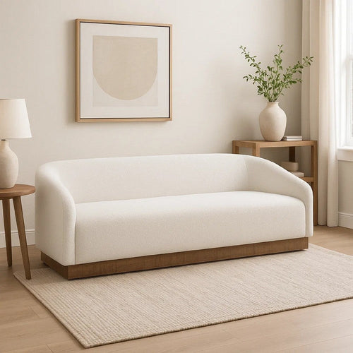 Ino Sofa, Ivory Polyester, Foam Cushions, Solid Pine Wood Base, 88 Inch By Casagear Home