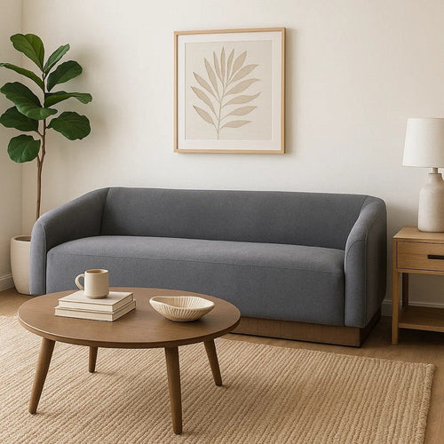 Ino Sofa, Dark Gray Polyester, Foam Cushions, Solid Wood Base, 88 Inch By Casagear Home