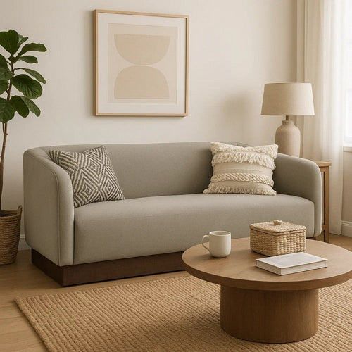 Ino Sofa, Almond Gray Polyester, Foam Cushions, Solid Wood Base, 88 Inch By Casagear Home