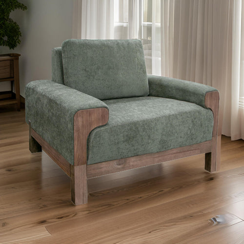 Caisy Accent Chair, Olive Green Polyester, Foam Cushions, Solid Pine Wood By Casagear Home