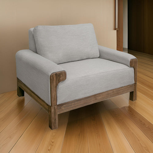 Caisy Accent Chair, Beige Polyester, Foam Cushions, Brown Solid Pine Wood By Casagear Home